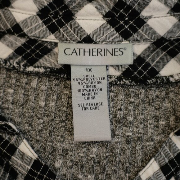 Catherines Gray Black Plaid Ribbed Sweater Over Button Front 1 Piece‎ Top 1X - Picture 9 of 10